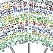 四字熟語を扇形に縦書きしたメッセピクチャアート